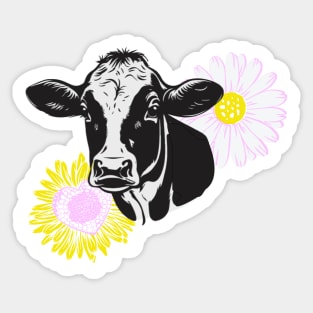 Cute Cow with Daisy Flowers Design Sticker